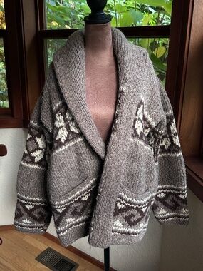 Handmade 1960's Andean Wool Cardigan Heavyweight Chunky Cowichan Style Sweater